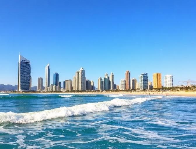 Gold Coast beach and Surfers Paradise skyline